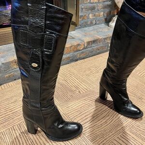Chloe Black Leather Knee-High Heeled Boots